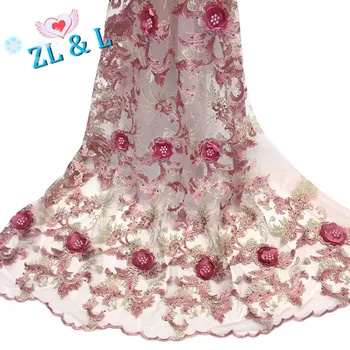 

Three-dimensional flower beads embroidery hot drilling African lace Nigeria lace French mesh gauze wedding dress skirt 5 yards
