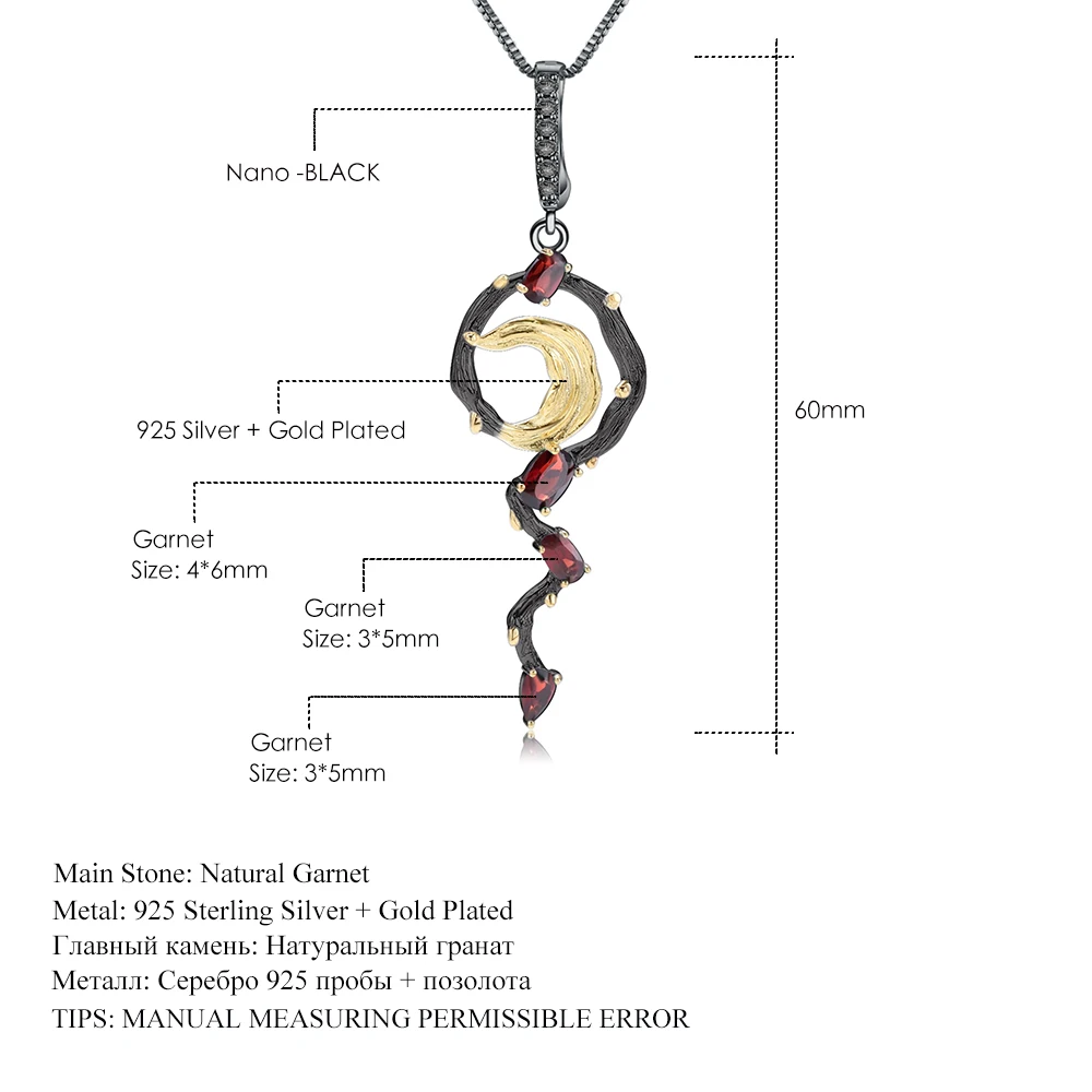 Ювелирное изделие, ювелирное изделие из 925 пробы серебра, 1.51Ct, натуральный красный гранат, драгоценный камень, ручная работа, подвеска в виде Луны, ожерелье для женщин, бижутерия