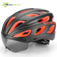 Rockbros Women Men EPS PC Cycling Helmet With Visor Goggle Integrally-molded Road MTB Bicycle Helmet Breathable Bike Helmet