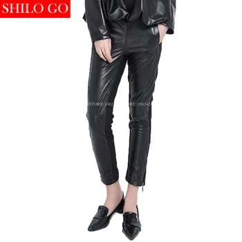 

Plus size new fashion women high quality Sheep skin luxury Empire waist thin zipper genuine leather pencil pants