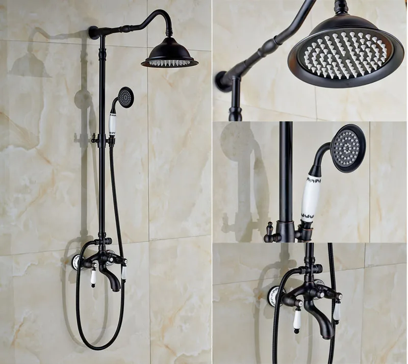 Contemporary Retro Style Oil Rubbed Bronze Shower Faucet Bathtub Shower Units Wall Mount