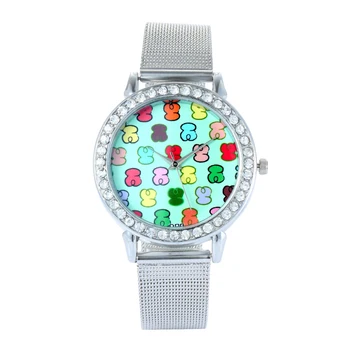 

relojes mujer Top brand Women Watch Luxury Rhinestone Stainless Steel Watches Women Quartz Wristwatch Bear Clock Zegarek Damski