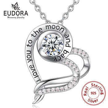 

EUDORA 925 Sterling Silver Love Heart lettering Pink Crystal CZ Pendant Necklace Jewelry For Women Wife Anniversary Gift D355