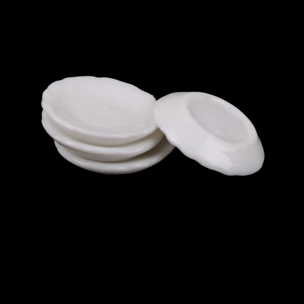 4pcs/set White Dishes Tableware Miniatures For 1:12 Dollhouse Furniture Accessories Round Dishes Plate Tableware Kitchen Toy
