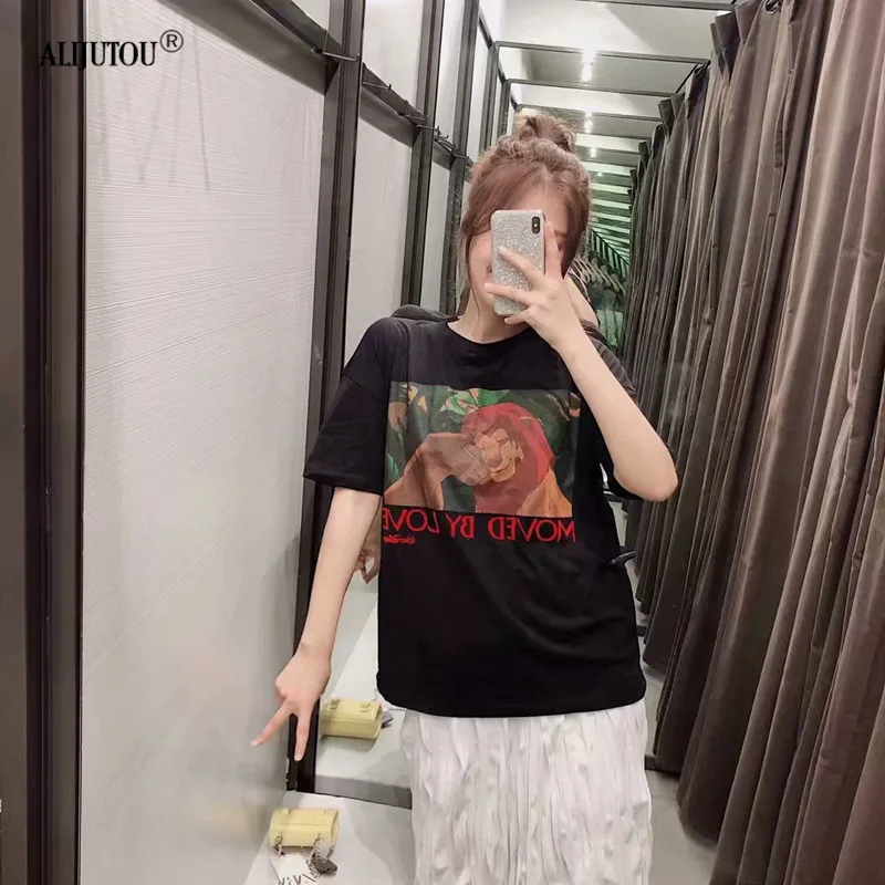 The Lion King Cartoon Print Short Sleeve T Shirt Women Zaraing Fashion Casual Black Crew Neck Tshirt Femme Graphic Tees Clothes The Lion King Cartoon Print Short Sleeve T Shirt Women Zaraing Fashion Casual Black Crew Neck Tshirt Femme Graphic Tees Clothes