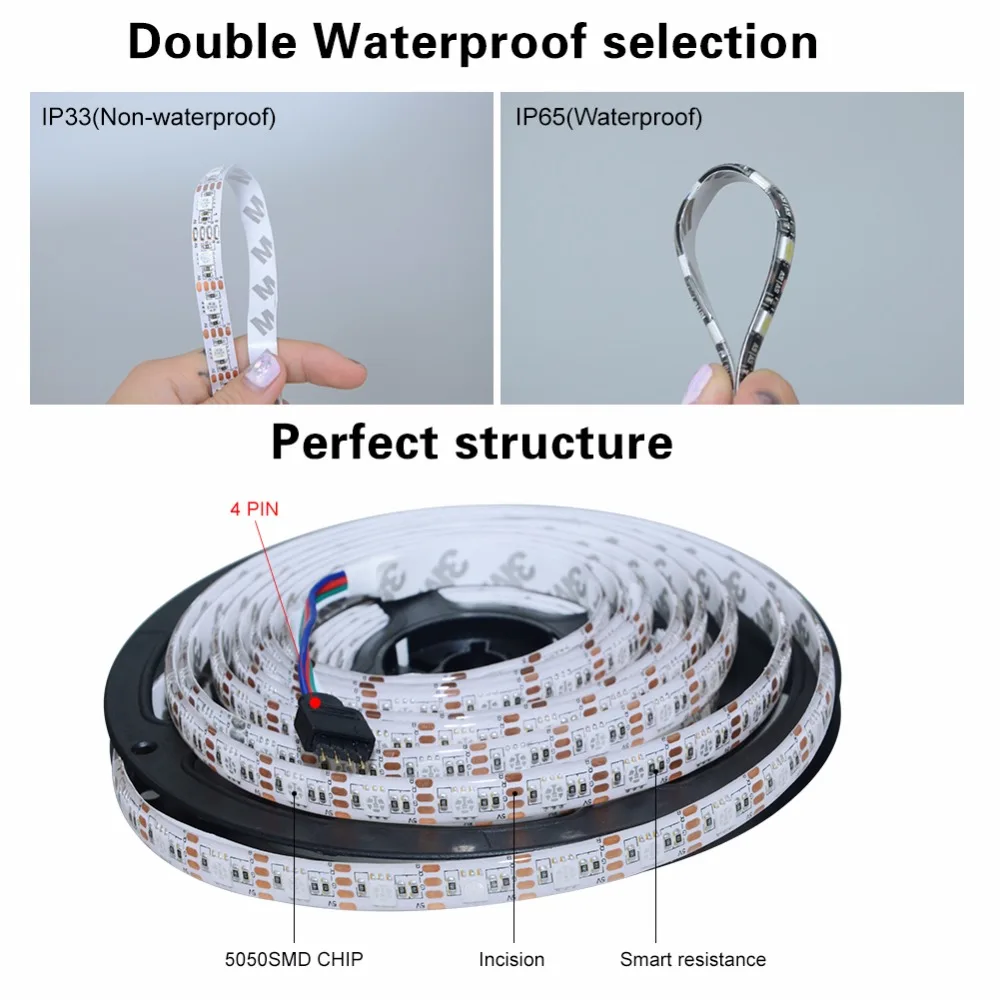 СВЕТОДИОДНАЯ лента SMD 5050 RGB 5 В 60 светодиодов/м светильник м 1 2 3 4 м|Светодиодные