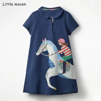 

Little maven 2018 new summer baby girls clothes brand dress kids cotton striped flower animal print short sleeve dresses