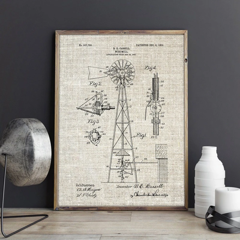 Windmill Patent Wall Art Print