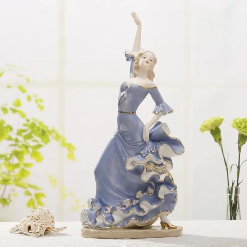 

Spanish Style Porcelain Lady Flamingo Dancer Sculpture Ceramic Flamenco Decor Gift and Craft Ornament Accessories L3201