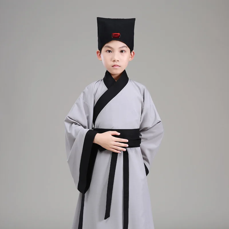 Baby Boys Stage Performance Dress Gown Chinese Ancient Scholar Robe Graduation Costume GRAY Cosplay Clothes Hanfu Clothing