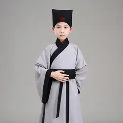 Для маленьких мальчиков сценическое платье Китайский древний ученый халат Выпускной костюм серый косплэй одежда Hanfu костюмы
