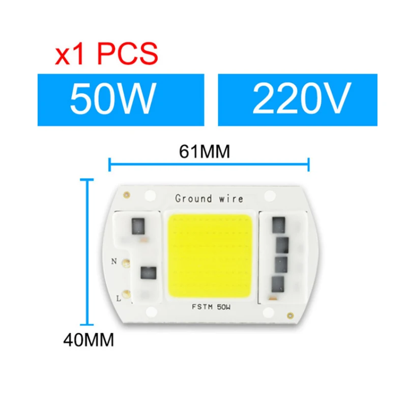 Kaguyahime Growth/White Integrated COB LED Lamp Chip AC 220V 5W~100W 30W 20W 10W Smart IC Driver For DIY Floodlight Spotlight - Испускаемый цвет: 1pcs Chip 50W