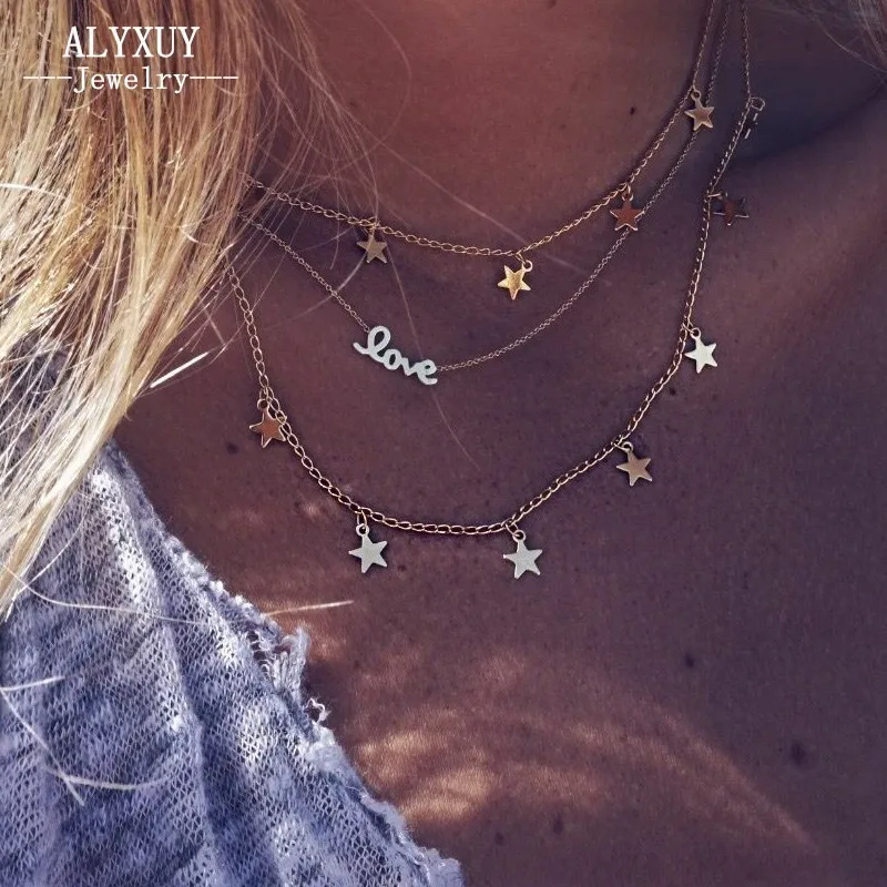 Женское многослойное ожерелье Boho золотое с кисточками и надписью love N0164|Цепочки| |