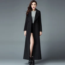 2016 Winter New Fashion Ultra Long Women’s Jacket Coat Solid Color Slim Elegant Female Overcoat Plus Size Double Breasted Coats
