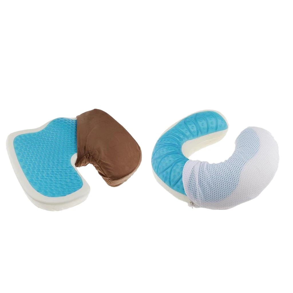 Gel Cool Neck Shoulder Headrest Pillow + Coccyx Orthopedic Car Seat Cushion