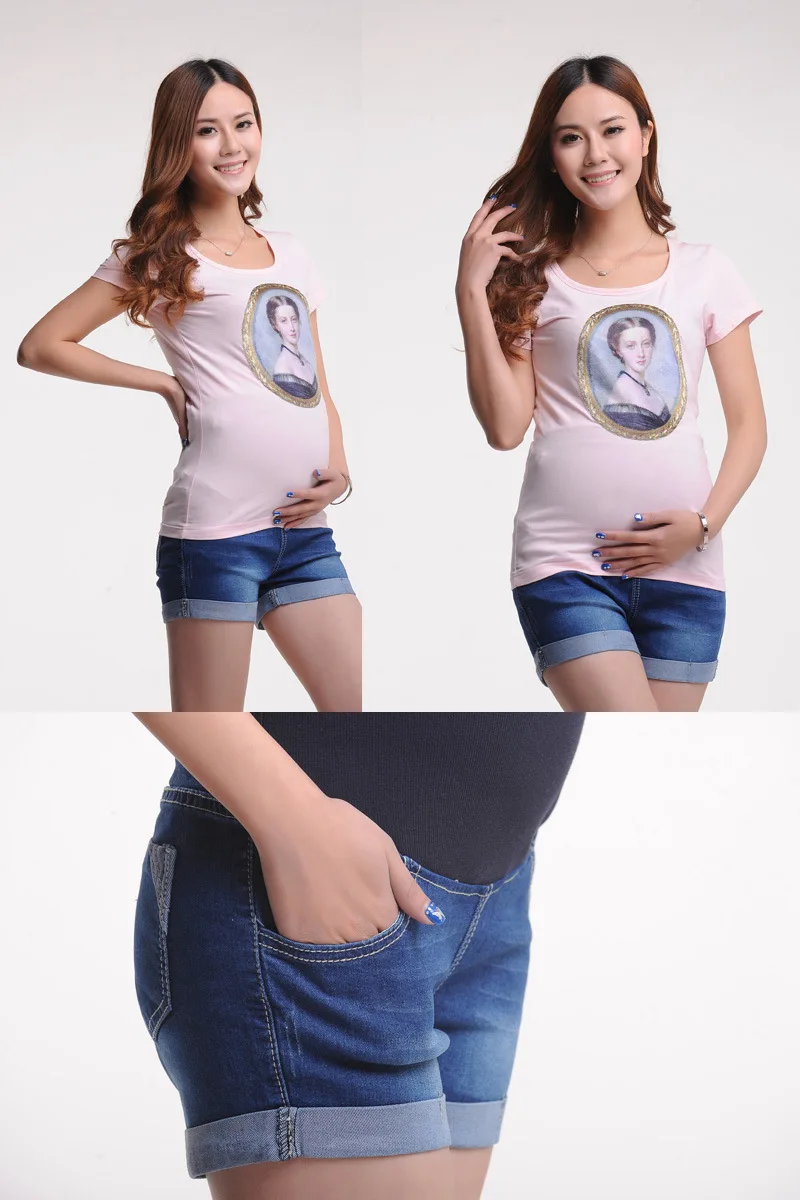 Винтажные джинсовые шорты для беременных, капри для беременных, одежда с высокой талией с карманами поддежка живота закругленные шорты