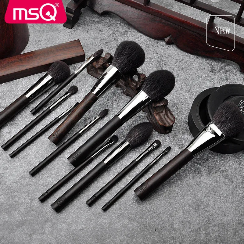 

MSQ Make Up Tools Professional Artist Fine Light Wool Ebony Solid Wood Natural Animal Hair 12 Pcs/Set Makeup Brush Sets