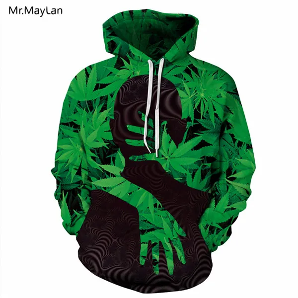 Хипстерская куртка для мужчин/женщин с 3D-принтом «дымовые сорняки», хип-хоп зеленая Кленовая толстовка с листьями и капюшоном, толстовки для мальчиков, повседневное Мужское пальто, одежда - Цвет: Green Maple Leaves