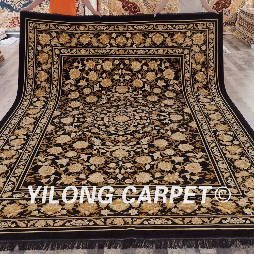 YILONG 9'x12' восточные роскошные украшения дома золотые цветы ручной работы Китай Шелковый ковер(W221A9x12