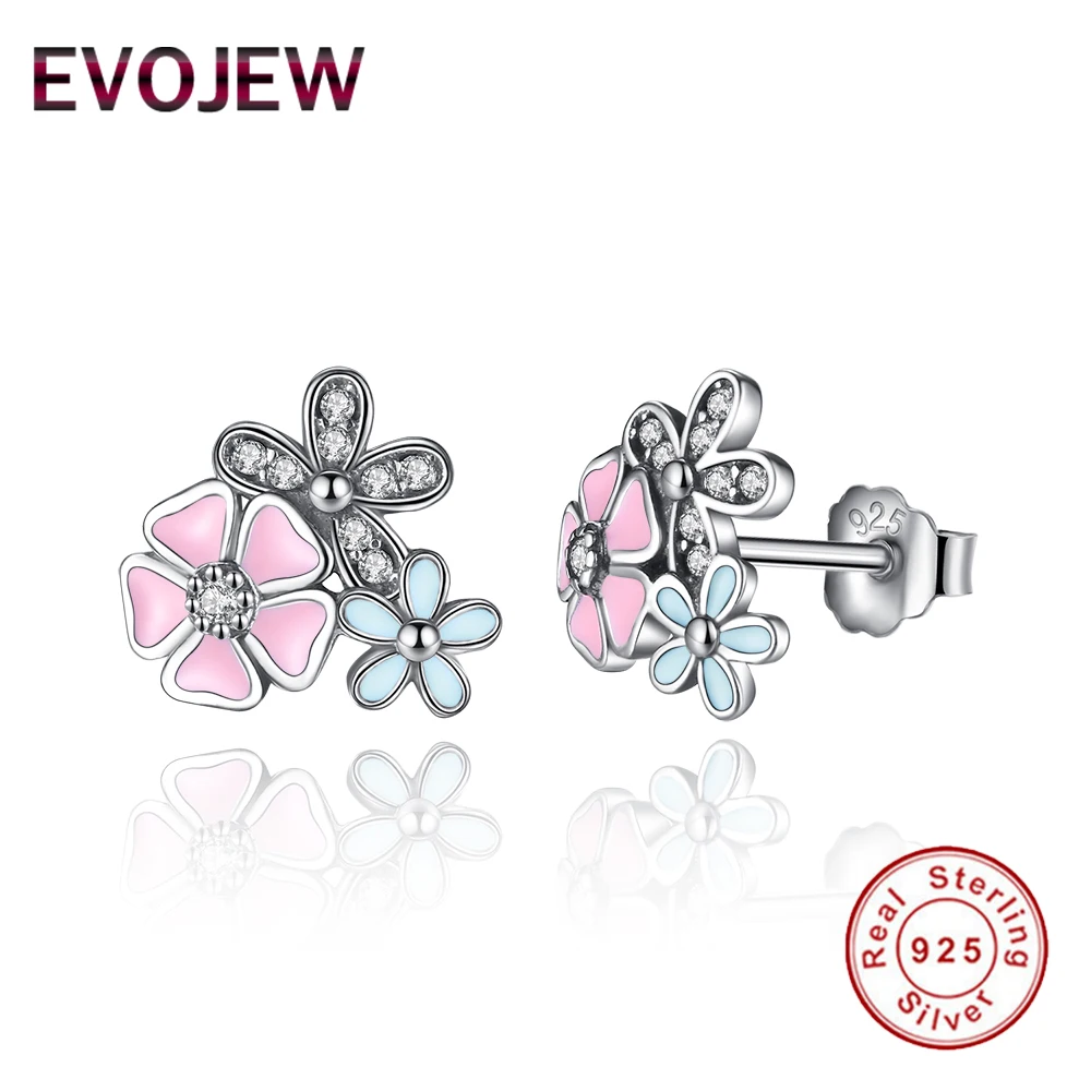 

EVOJEW Real 925 Sterling Silver Daisy Flower Stud Earrings For Women with Clear CZ Crystal Fashion Jewelry Female Brincos