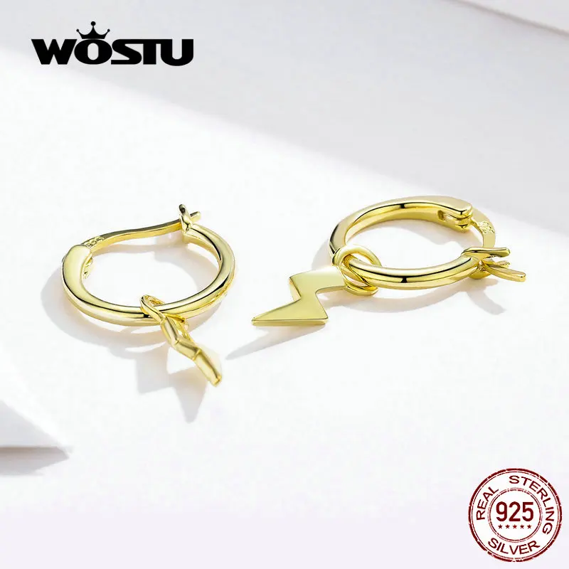 

WOSTU 100% 925 Sterling Silver Lightning Gold Color Dangle Earrings For Women Wedding Drop Earrings Silver 925 Jewelry FIE621