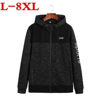 

new plus size 8XL 7XL Spring Mens Jacket trench coat Contrast Color Slim Zipper Pocket Sweatshirt Casual Autumn Hooded Coat