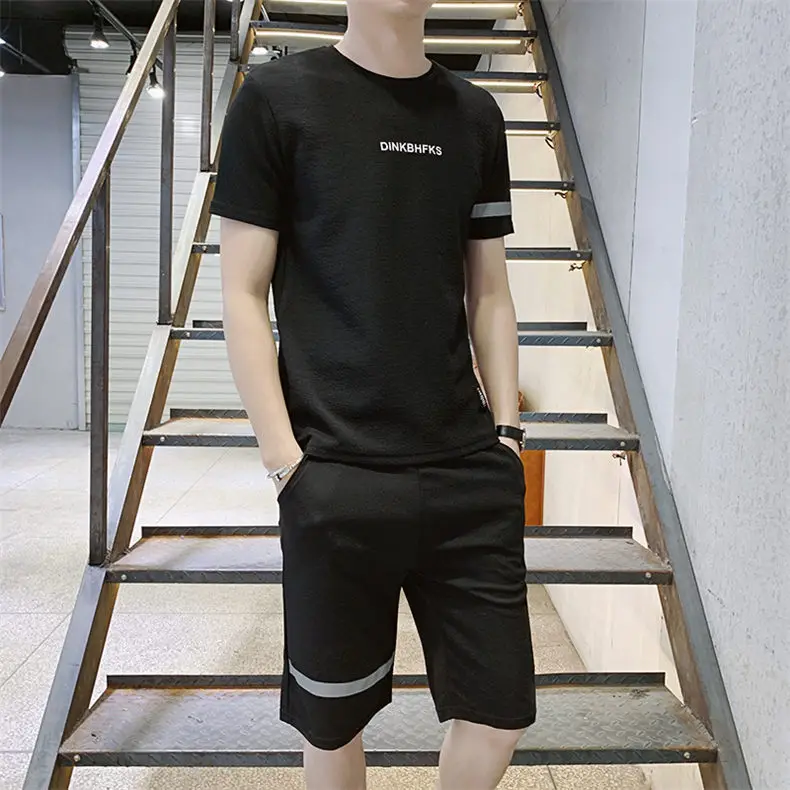 Pack of 2 Print T-Shirt&Shorts Summer Short Sets Men Casual Suits Homewear Tracksuit Male Sweatshirts Hoodies 4XL Top&Tees+Pant 12