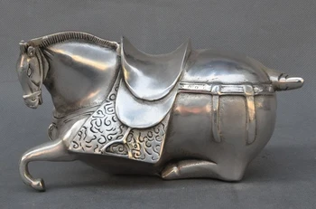 

6" Chinese Folk Fengshui Silver Success Lucky Animal Horse Art Tangma Statue