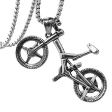 Alta calidad Acero inoxidable enlace plata Vintage bicicleta motocicleta colgantes collar moda caja cadena motorista hombre joyería 24