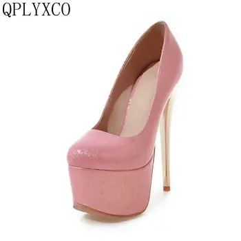 

QPLYXCO 2017 Big size 30-48 sexy round toe super high heels(16cm) shoes platform women sexy footwear pumps party wedding Y-32