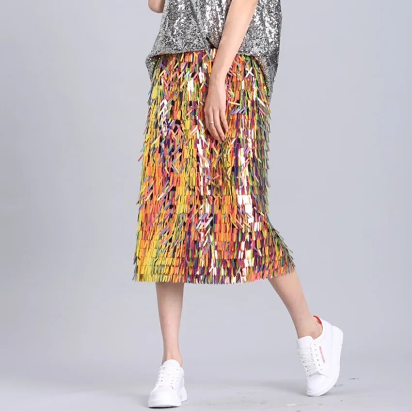 

2018 Fashionable Women Skirts Summer Skirts Heavywork Sequins Naked Body Long Midnight Bags Hips Shiny Shine Half Skirt