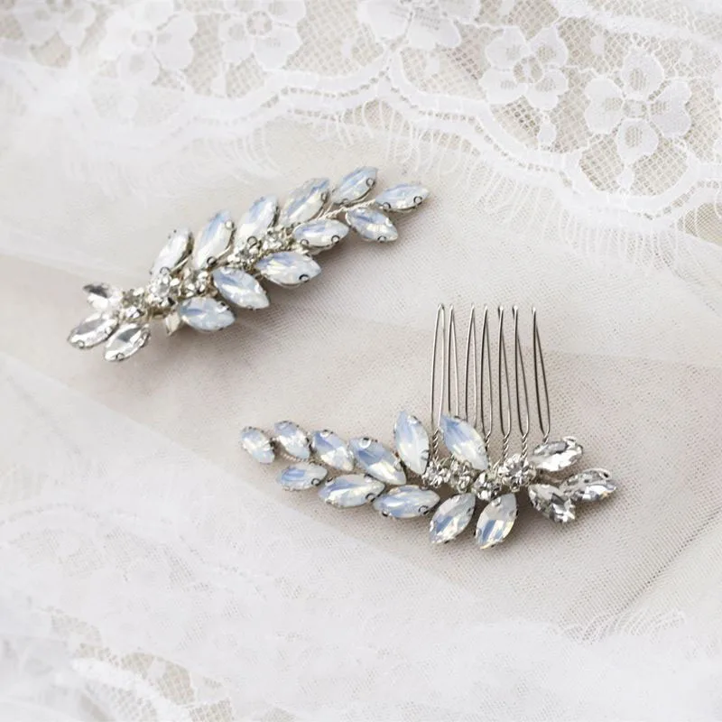 Rosebridalpark свадебные хрустальные опаловые заколки для волос в форме листа гребни ручной работы головной убор невесты женские украшения для волос аксессуары 2 шт