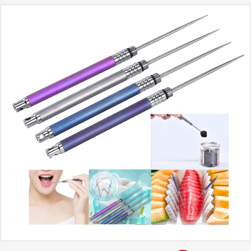 

pure titanium toothpick environmentally friendly fire disinfection fruit fork picking metal Toothpicks Clean Oral Care Tool