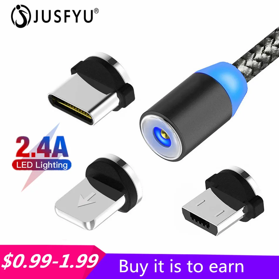 

LED Lighting Magnetic Charging Cable for iPhone XR XS MAX X 8 7 6 Plus Mobile Phone Magnet Charger Micro USB Cable Type C Wire
