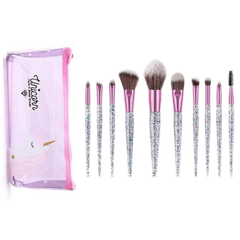 

Sparkle Makeup Brushes with unicornio Case 10Pcs Synthetic Foundation Powder Blending Concealers Makeup Brush Set Professional
