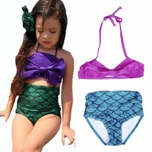 Новые очаровательные девушки дети купальники марки пайетки Русалка Необычные бикини 2 шт. набор принцессы купальный костюм для девочек детская одежда