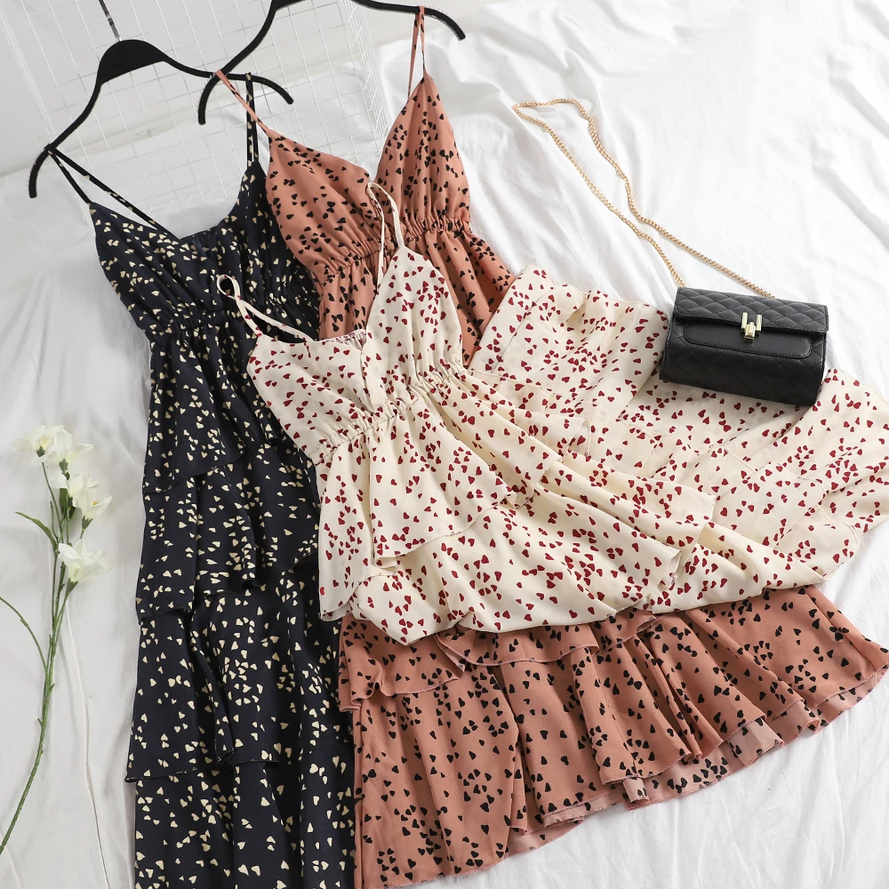 

2019 Women Summer Spaghetti Strap Halter Off Shoulder Dress Casual Strapless Elastic Slim High Waist Chiffon Layer Cake Dress