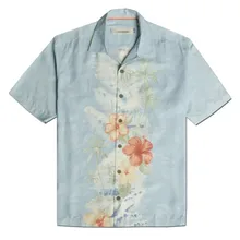 Высокое качество, мужская рубашка, летняя, красивая, синяя, с рисунком, шелковая, с коротким рукавом, с цветочным рисунком, мужские Гавайские рубашки, пляжная одежда размера плюс, большие