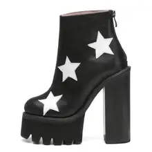 Ботинки из натуральной кожи со звездами на очень высоком каблуке и платформе женские ботильоны в стиле панк из кожи на массивном высоком каблуке большой размер под заказ