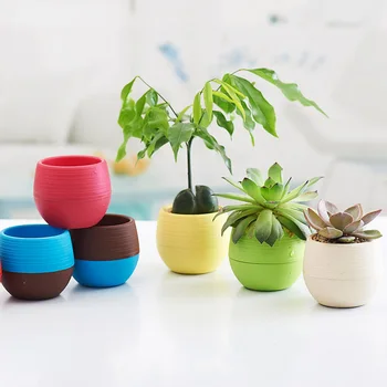 

6PCS Rainbow Stone Pot Round Plastic Plant Flower Pot Home & garden Decor office Unbreakable nursery green Planter holder