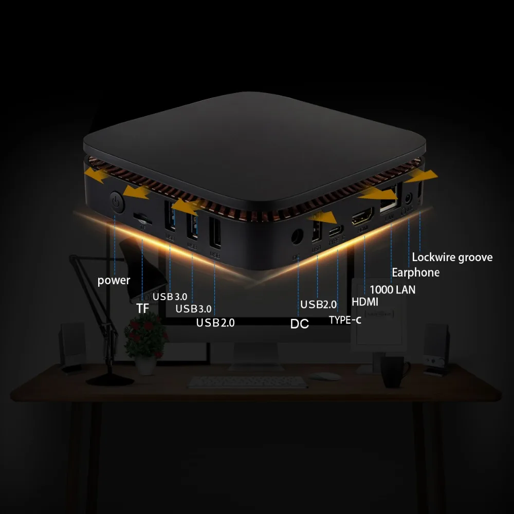 AK1H Intel Apoll Lake J3455 Мини ПК Win10 4G 64G/6G 64G 2* USB2.0/2* USB 3,0 wifi 2,4G/5G HDMI BT type-C 1000 LAN до 2 ТБ