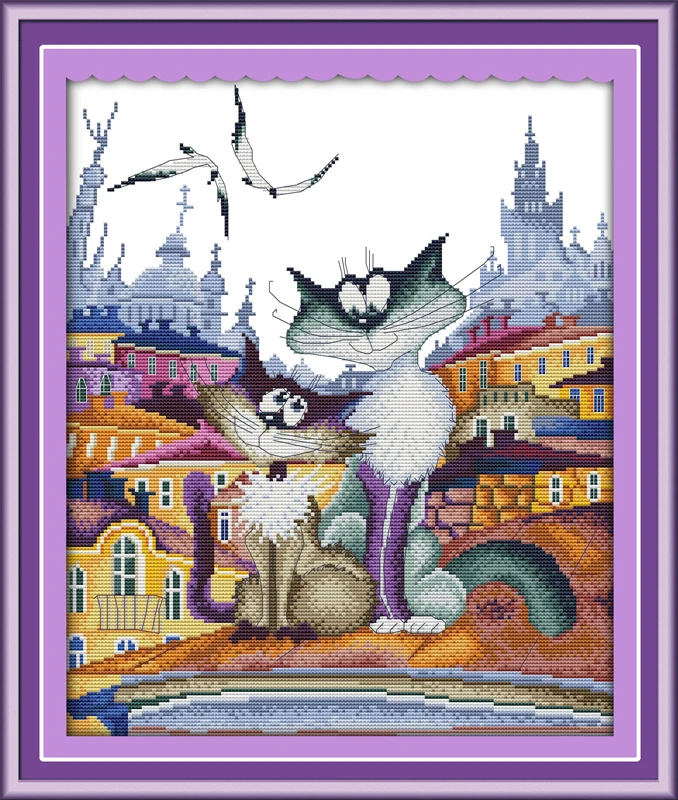 

A Gorgeous City Cat Counted 11CT 14CT DMC Cross Stitch DIY New Cross Stitch Kits for Embroidery Needlework Crafts