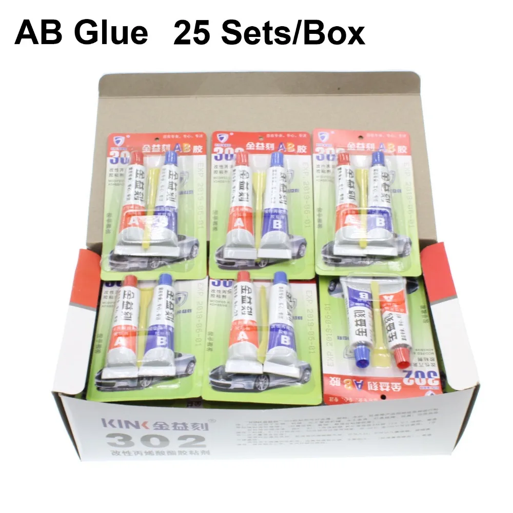 

25Sets Liquid AB Super Glue 302 Strong Metal Wood Plastic Leather Rubber Cyanoacrylate Adhesive Epoxy School Stationery Store UV
