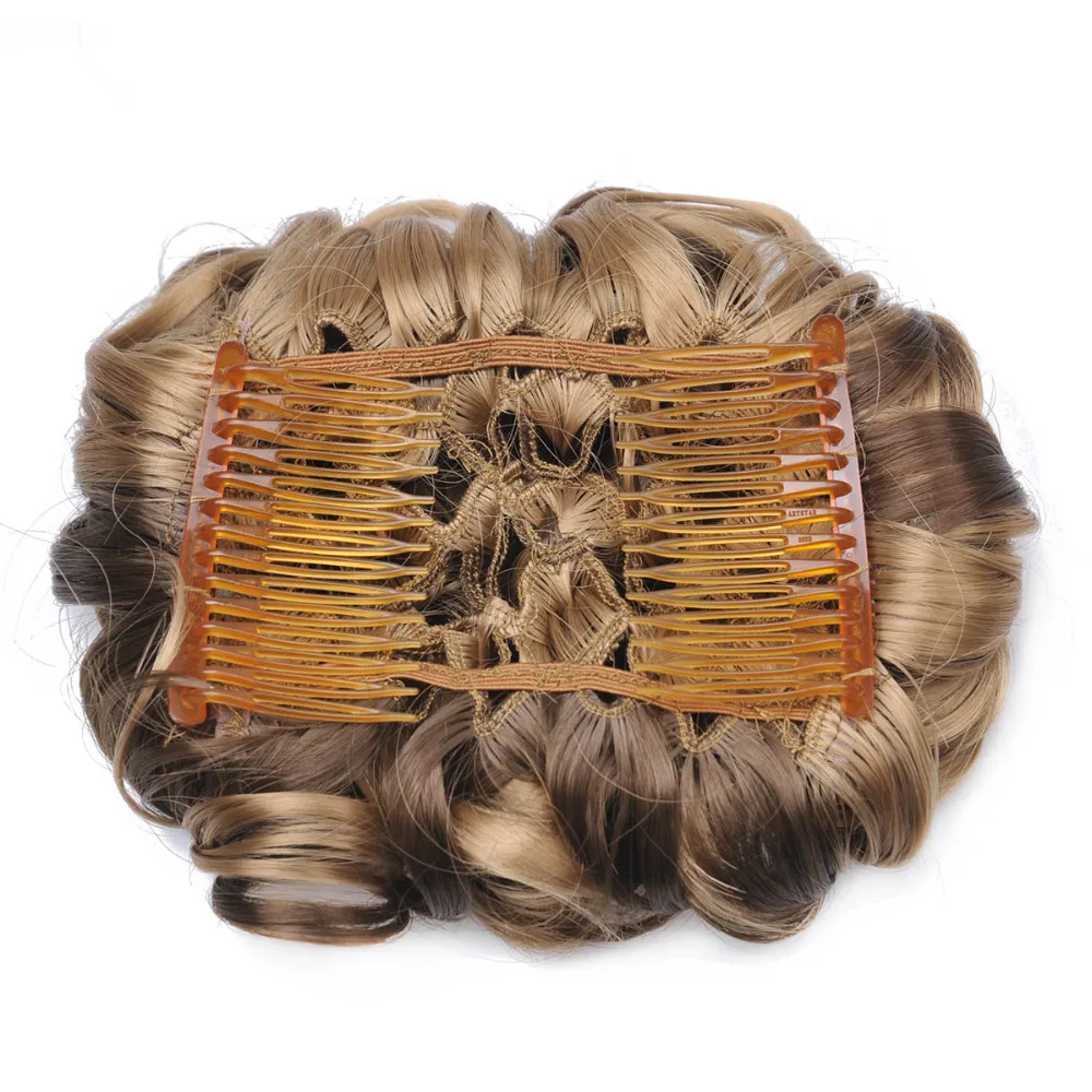 OUBECA женский синтетический кудрявый шиньон эластичная сетка с двумя пластиковыми гребнями клип в пучках волос шиньон