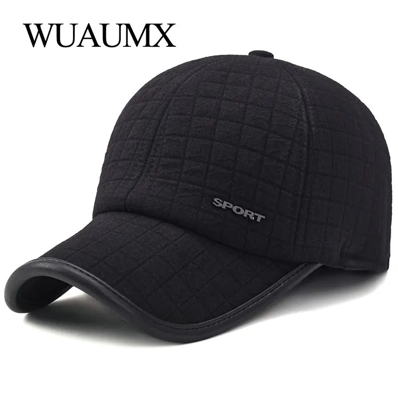 Wuaumx зима толстые Бейсбол Кепки Для мужчин Хлопок Snapback Кепки мужчин, отец Hat защита ушей шапка,бейсболка мужская зимняя,кепка зимняя мужская,кепка с ушами,бейсболка зимняя мужская тёплая,мужские теплые бейсболки