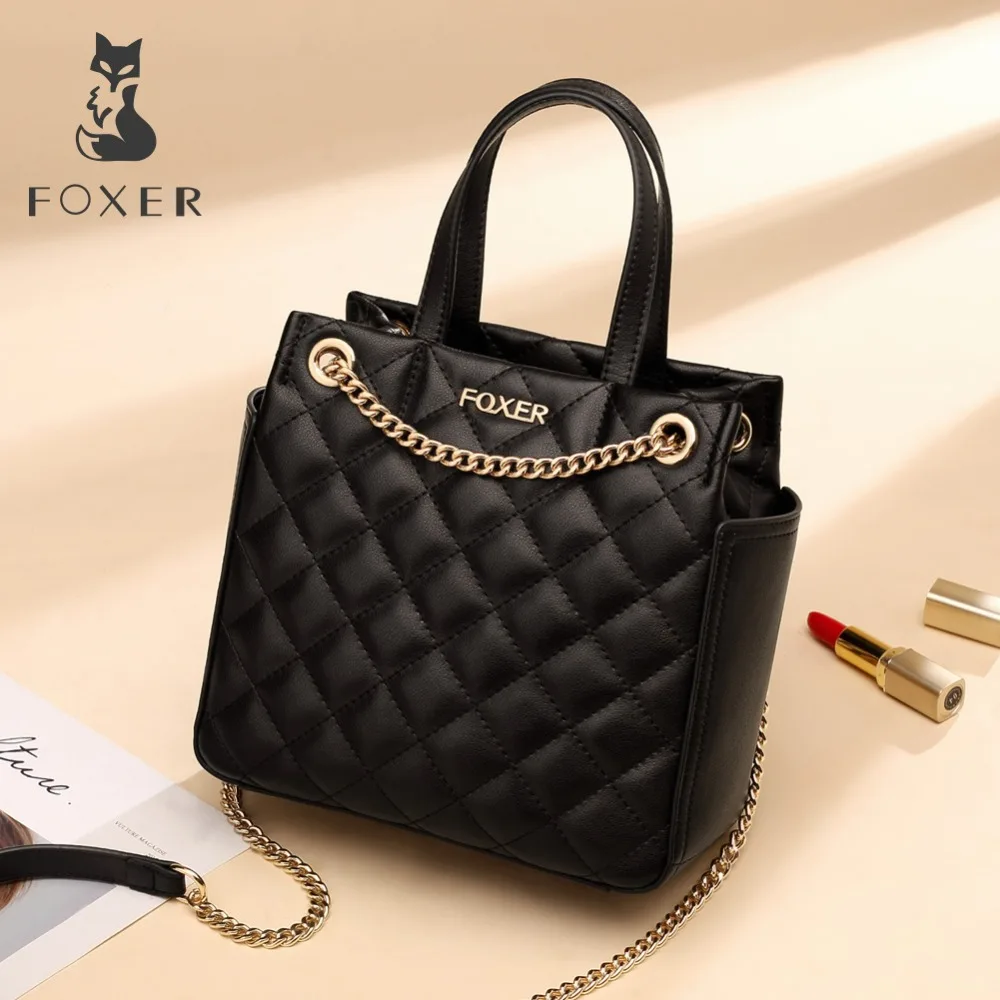 

FOXER Brand Large Capacity Lady Bucket Bag Women Lattice Bag Crossbody Bag Fashion Chain shoulder strap Shoulder Bags for Girl