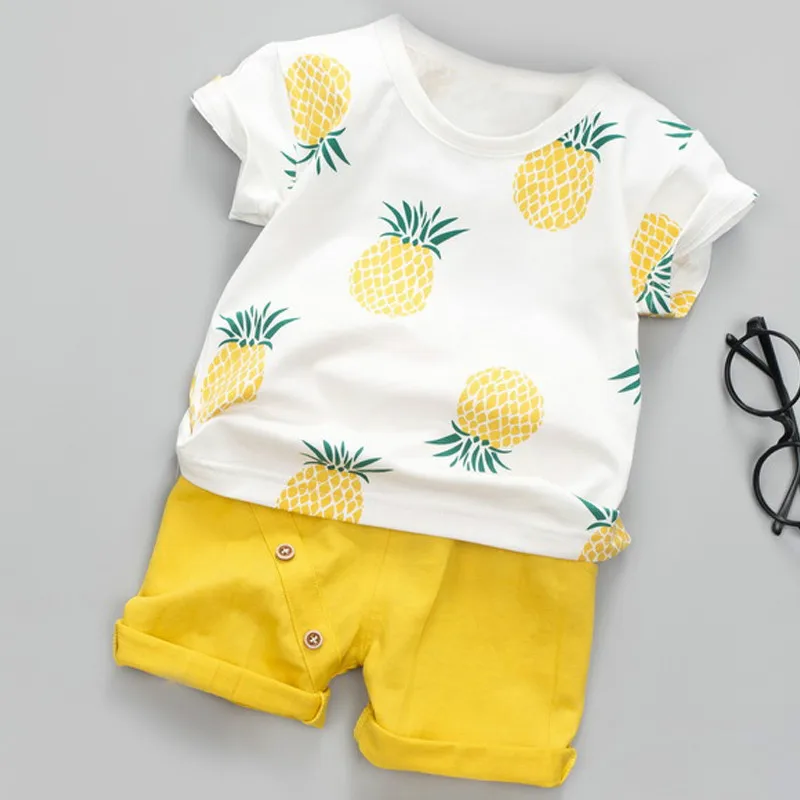 Комплект одежды для маленьких мальчиков; летний хлопковый спортивный костюм с принтом фруктов для мальчиков; комплект одежды для маленьких мальчиков; футболка и шорты