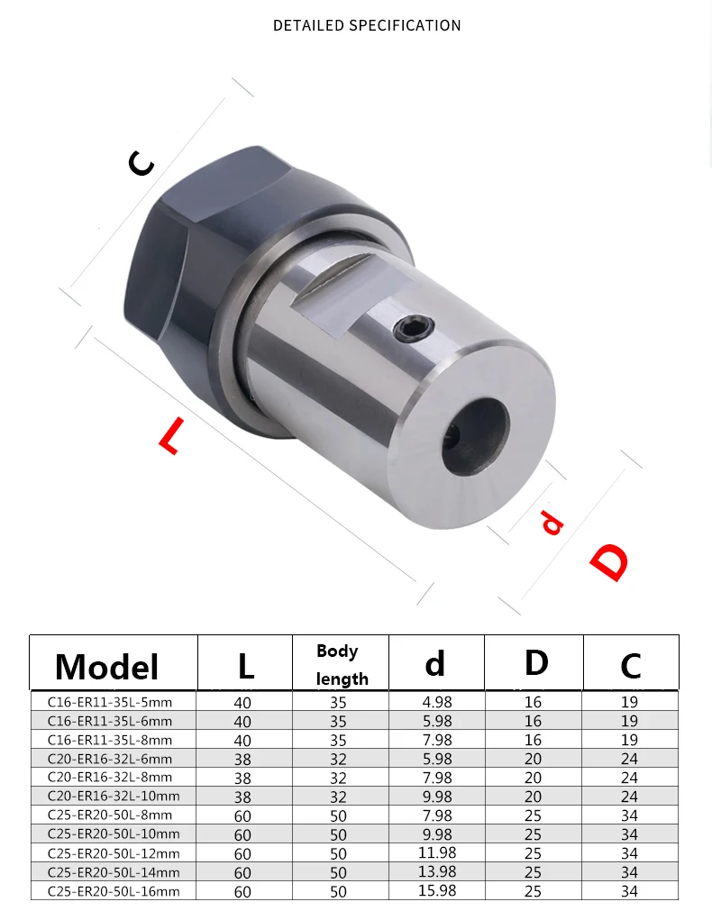 Держатель инструментов C25 ER20 50L C16 ER11 35L 1/8 8 10 12 14 мм цанговый патрон Шпиндельный