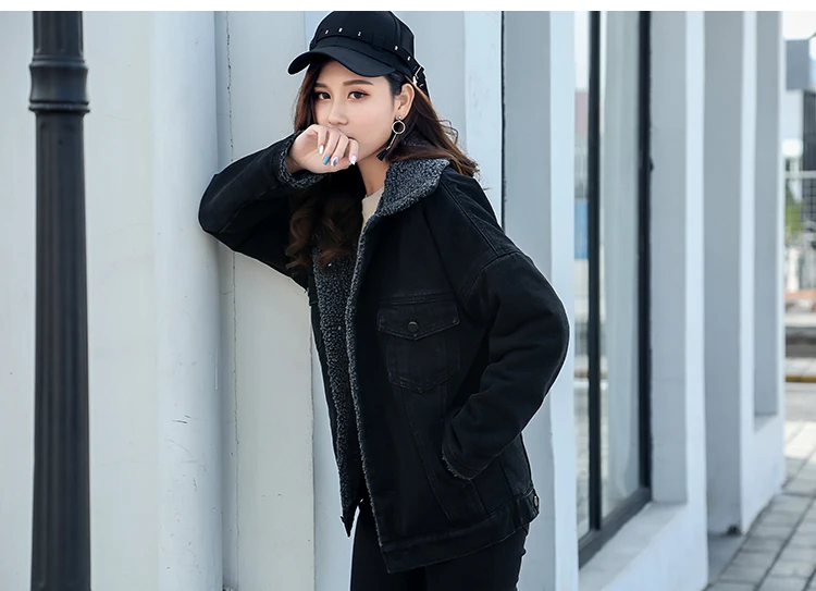 Зимняя женская модная джинсовая куртка с хлопковой подкладкой, утолщенная одежда для влюбленных, свободная повседневная черная джинсовая куртка, пальто S-XXL