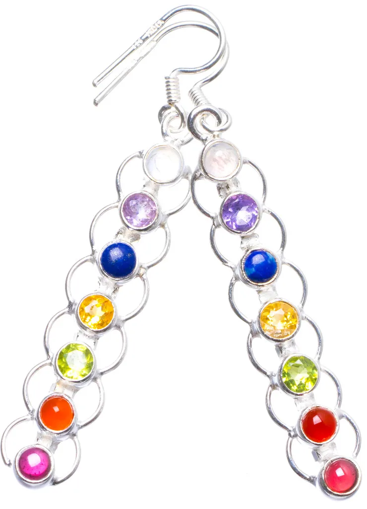 

Moonstone,Peridot,Amethyst,Carnelian,Lapis Lazuli,Citrine 925 Sterling Silver Earrings 2.25" X4105